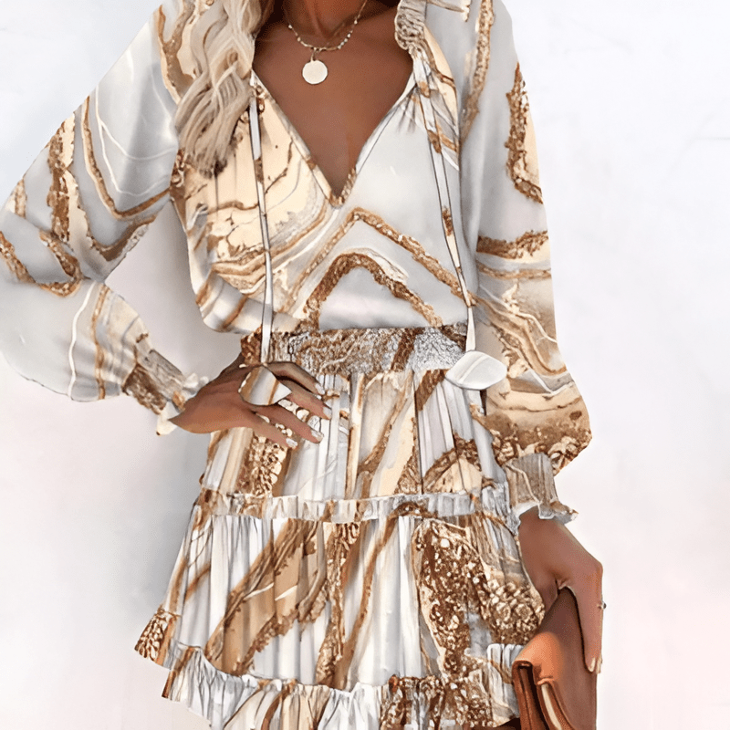 Abito Mini Stampato a Maniche Lunghe per Donna