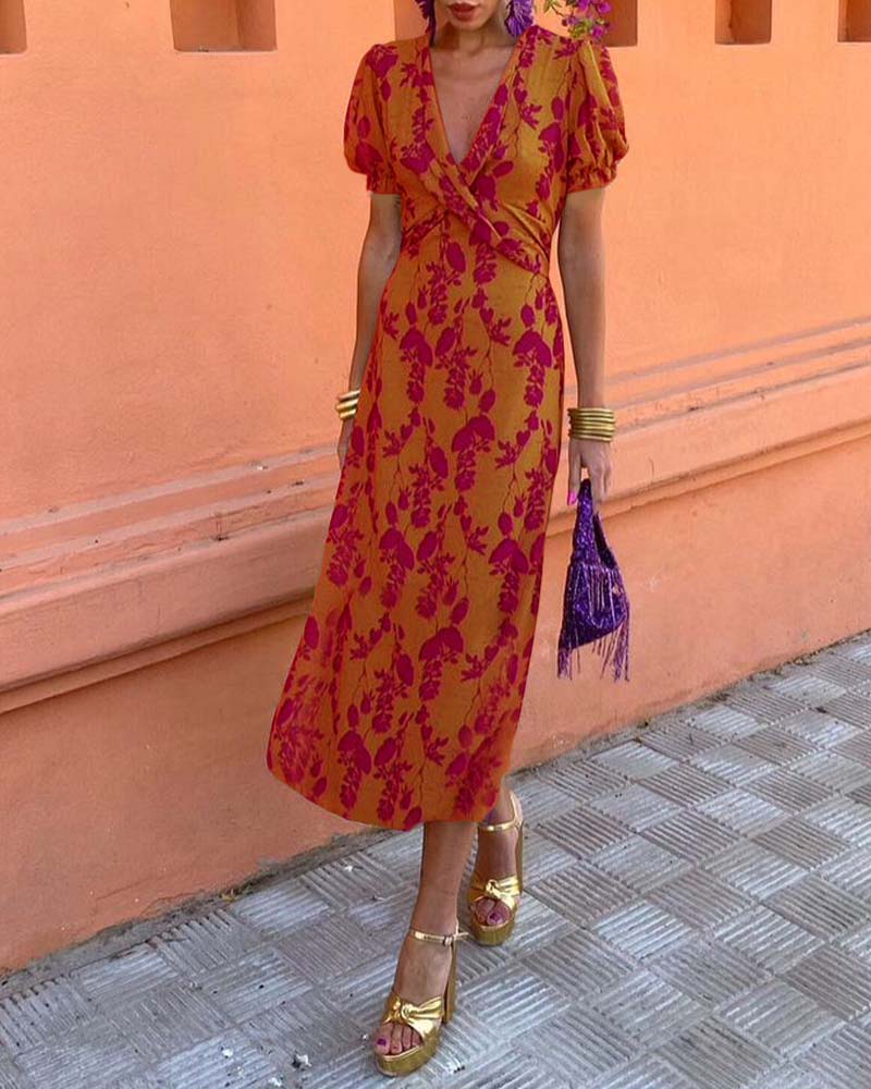 Elegante Abito con Maniche a Sbuffo e Design a Portafoglio per Donna